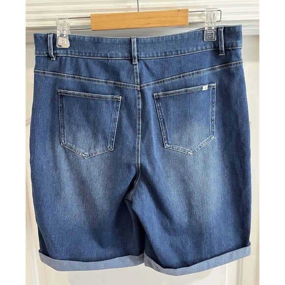 Halara Flex Denim High Waist Cuffed Leg Stretch Bermuda 9in Shorts Womens L - Picture 6 of 13